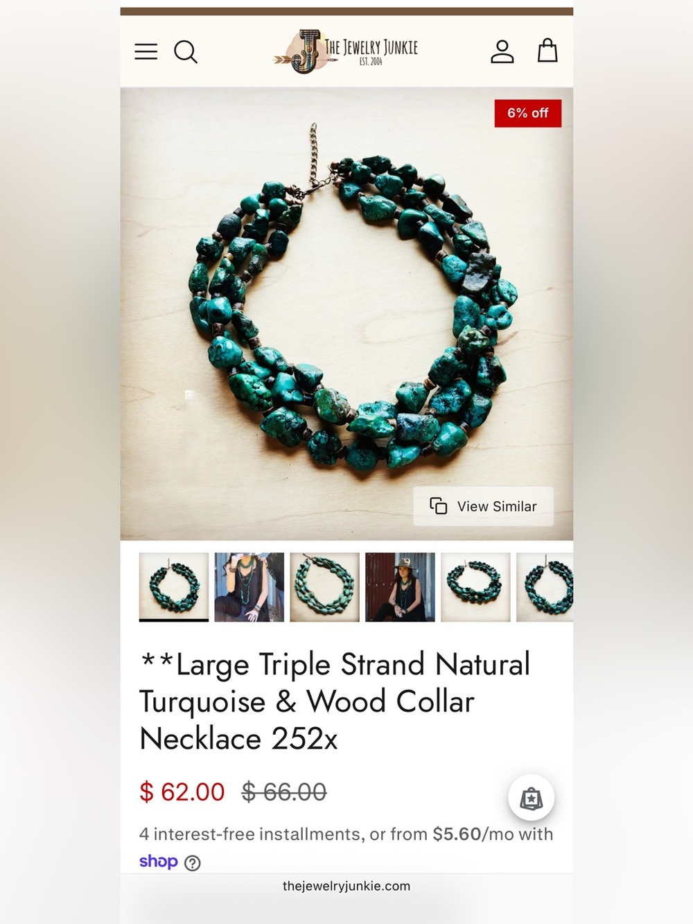Triple-Strand Natural Turquoise and Wood Collar Necklace by Jewelry Junkie